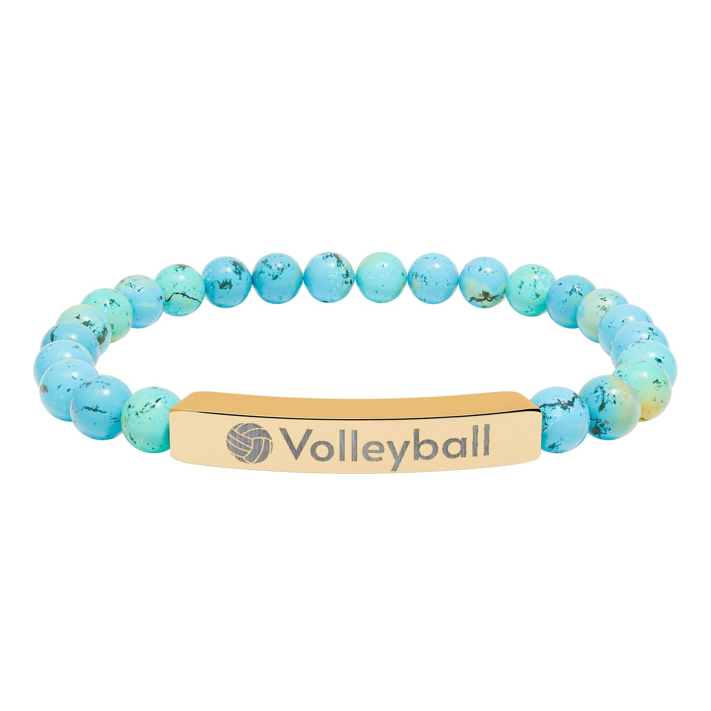 Engraved Natural Stone Stretch Volleyball Bracelet