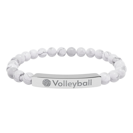 Engraved Natural Stone Stretch Volleyball Bracelet