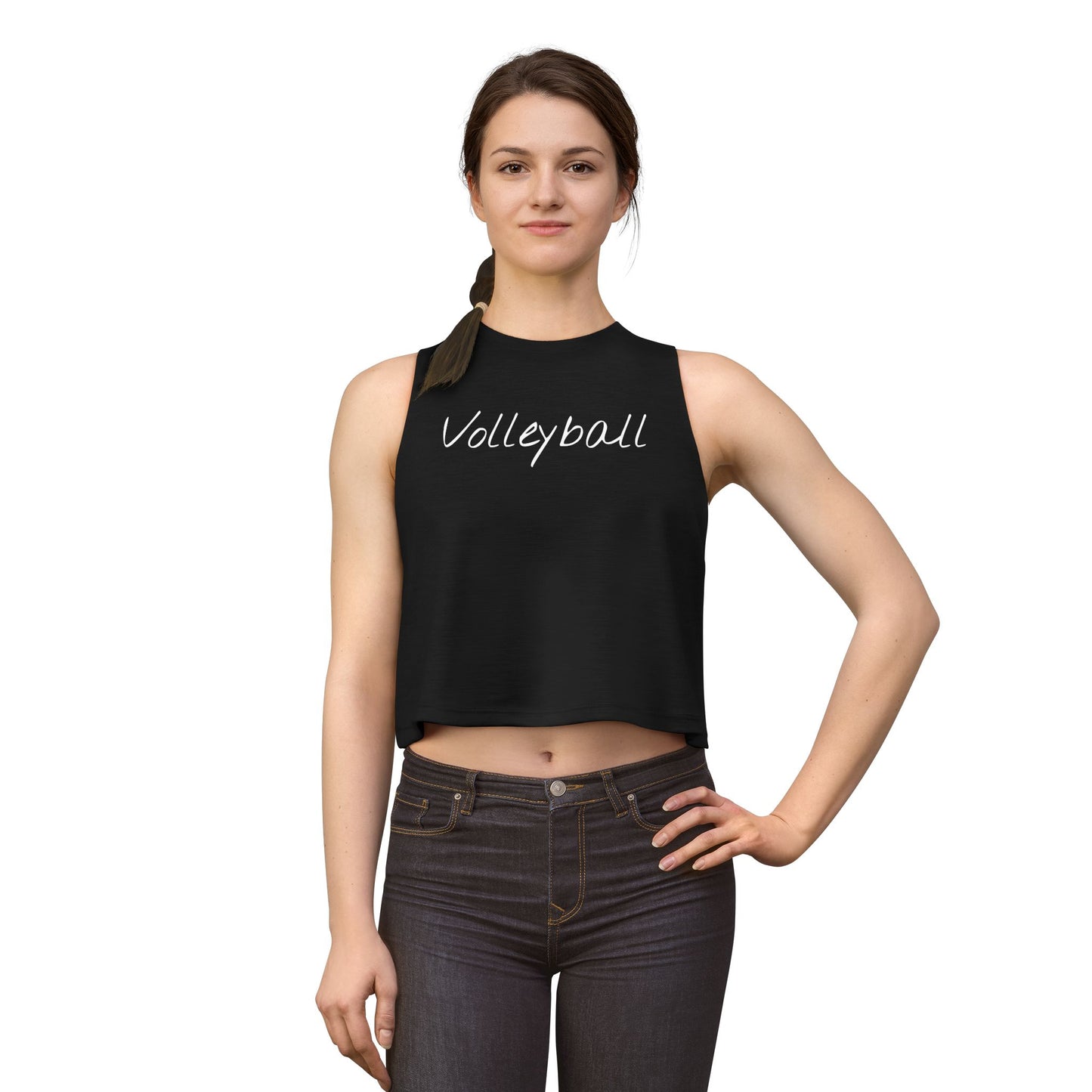 Women's Volleyball Crop Tank - Solid Black