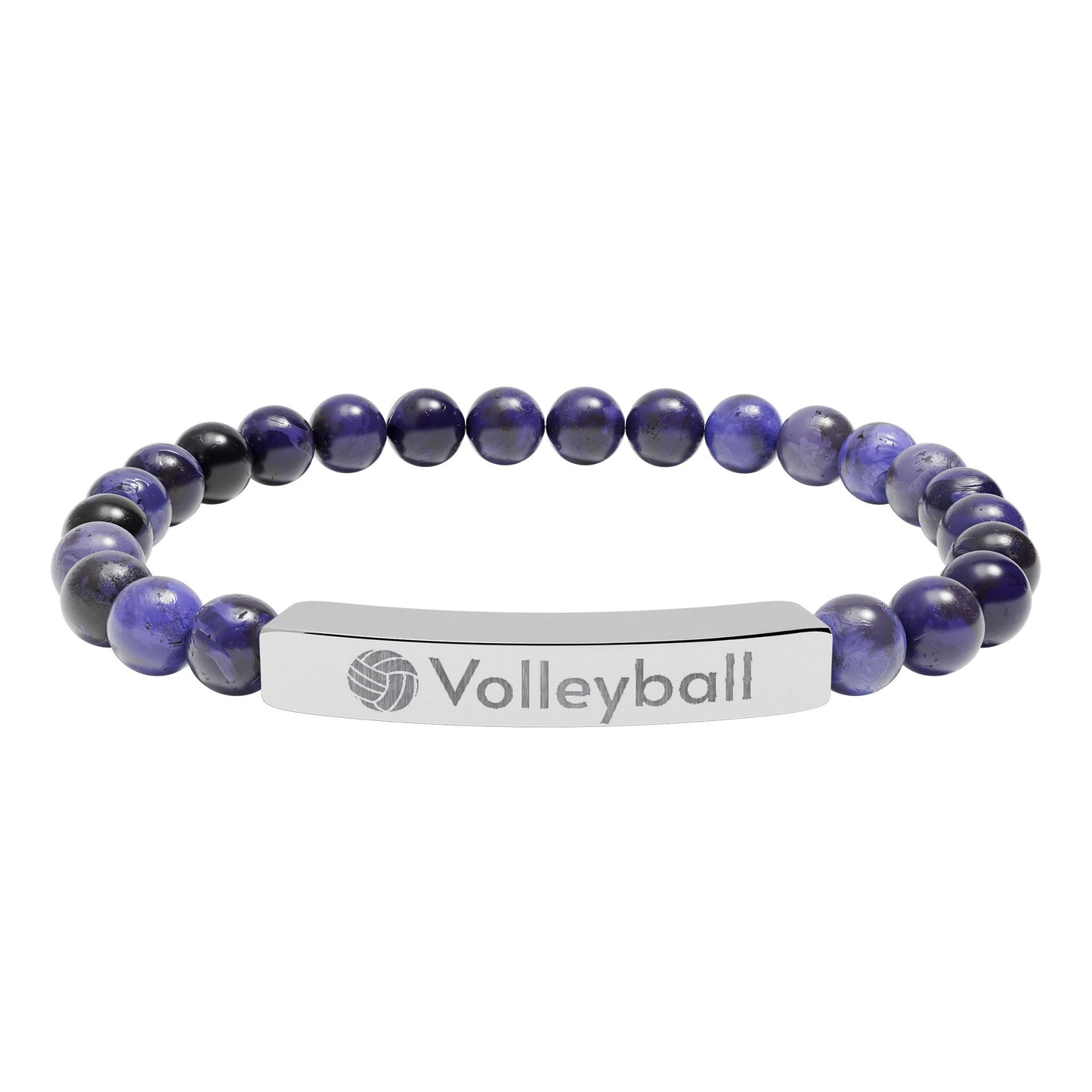 Engraved Natural Stone Stretch Volleyball Bracelet