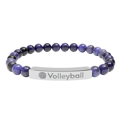 Engraved Natural Stone Stretch Volleyball Bracelet