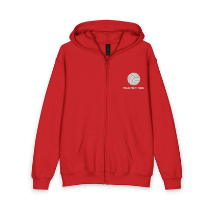 Youth Volleyball Zipped Hoodie - Focus. Fight. Finish - Personalize It!