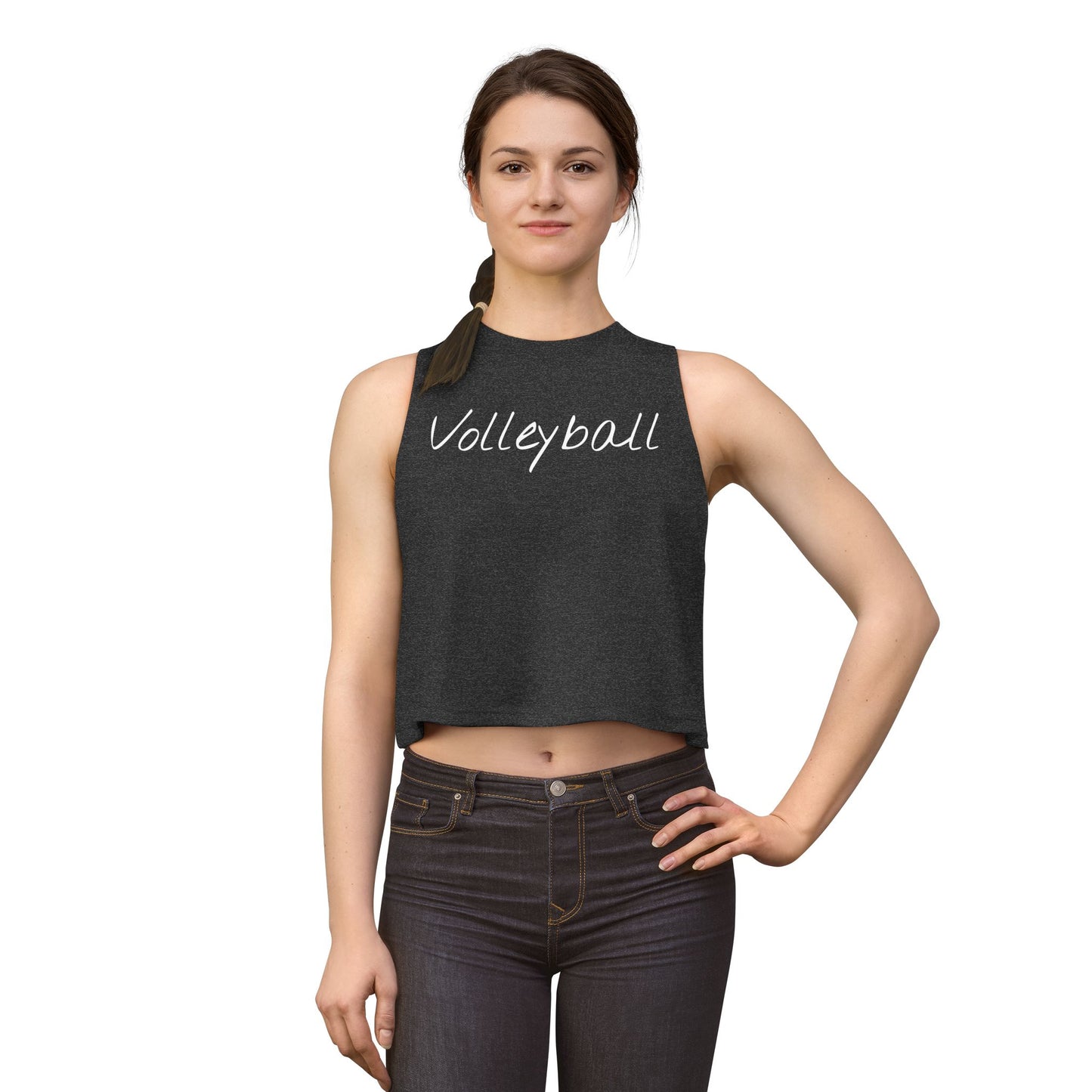 Women's Volleyball Crop Tank - Dark Grey Heather
