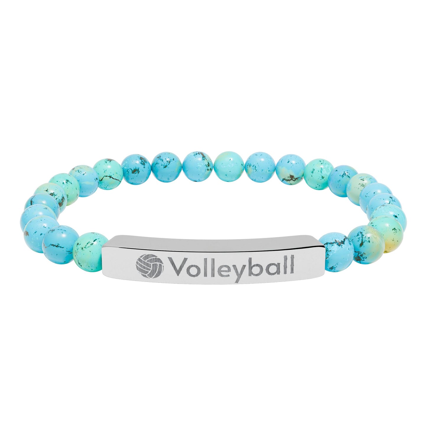 Engraved Natural Stone Stretch Volleyball Bracelet