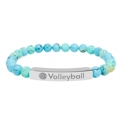 Engraved Natural Stone Stretch Volleyball Bracelet