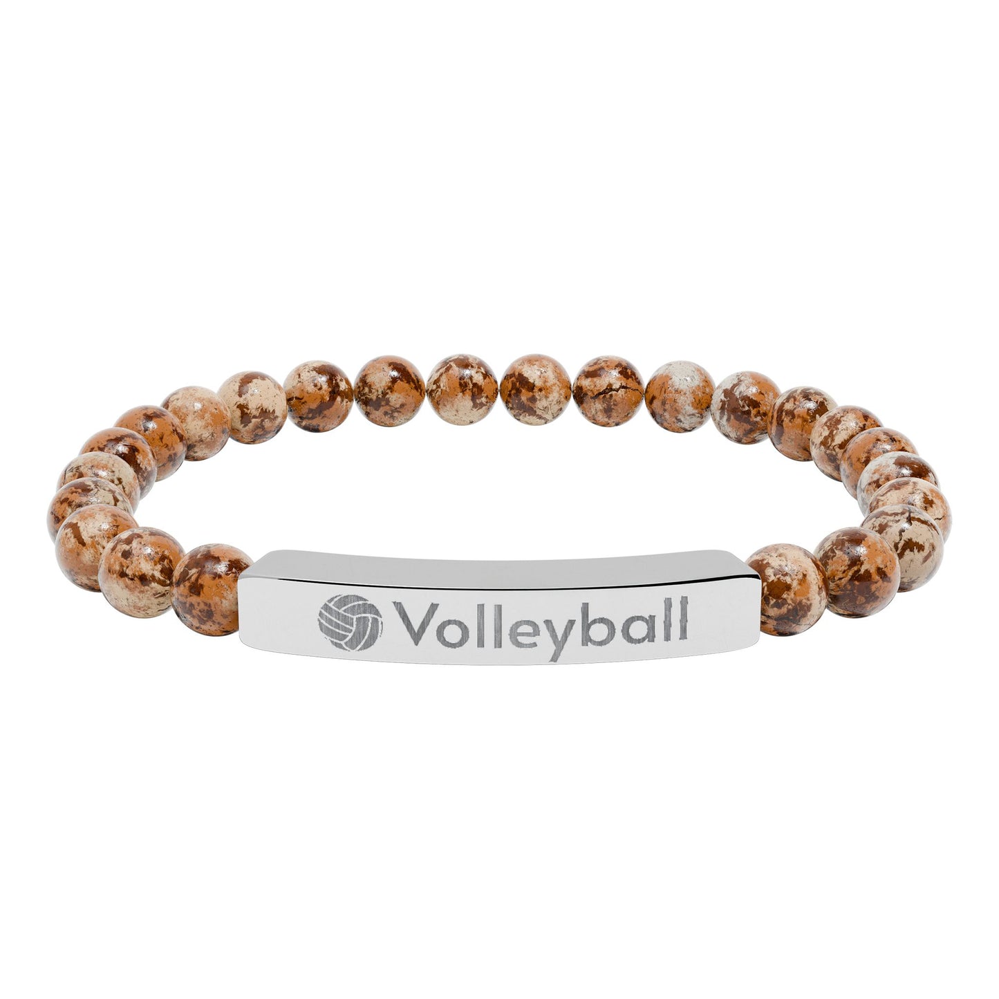 Engraved Natural Stone Stretch Volleyball Bracelet
