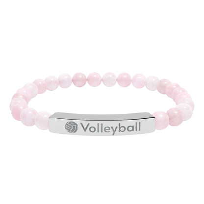 Engraved Natural Stone Stretch Volleyball Bracelet