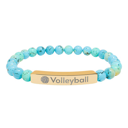Engraved Natural Stone Stretch Volleyball Bracelet