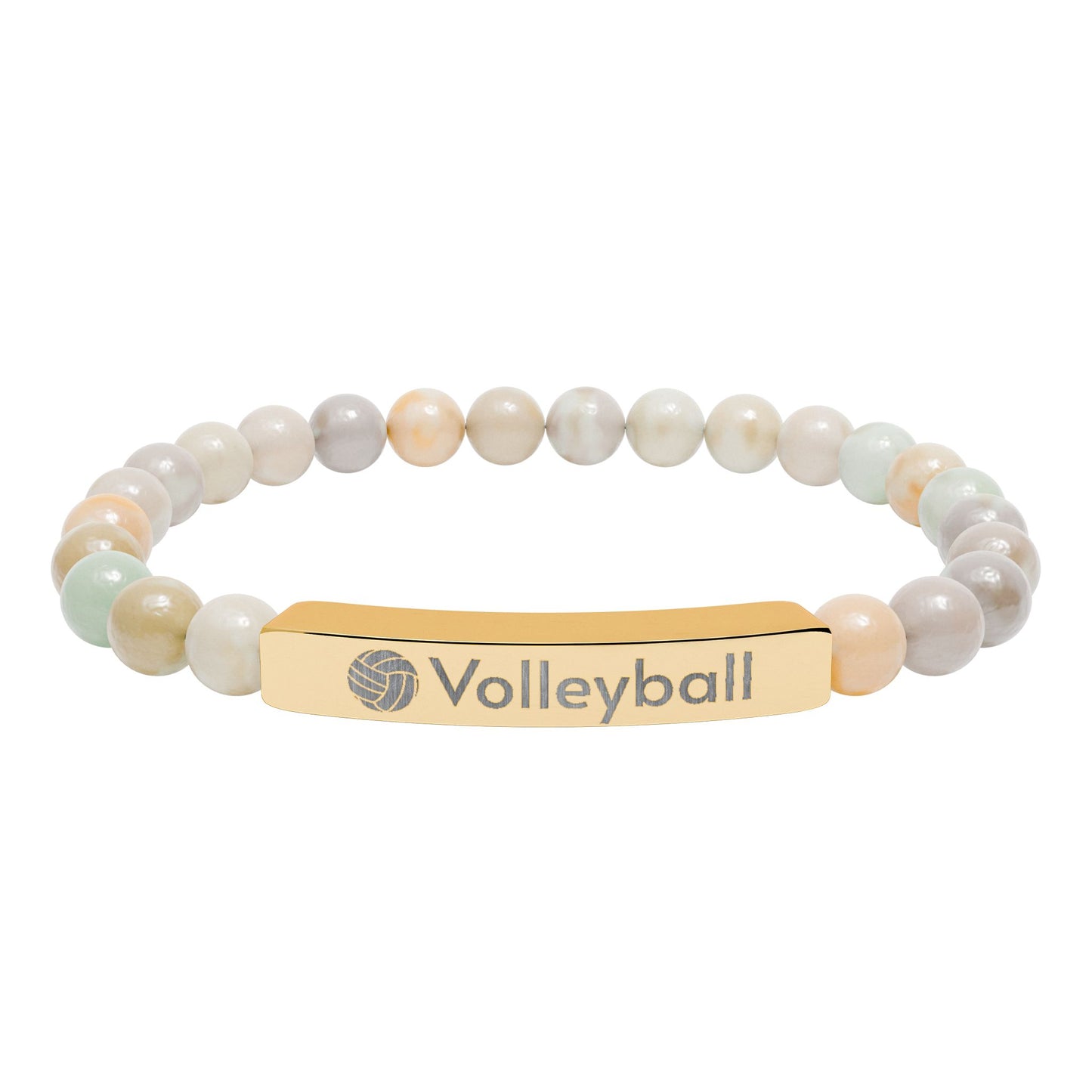 Engraved Natural Stone Stretch Volleyball Bracelet