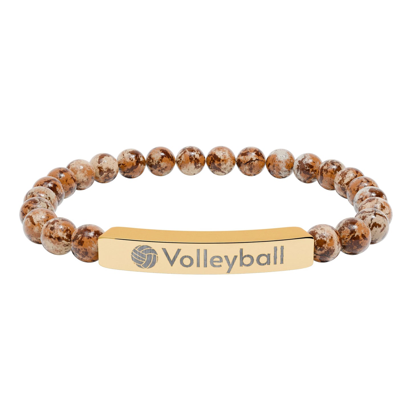Engraved Natural Stone Stretch Volleyball Bracelet