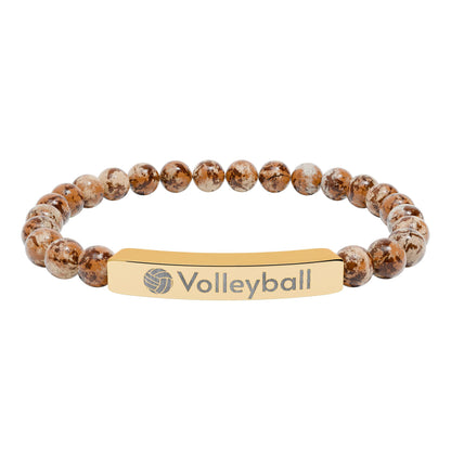Engraved Natural Stone Stretch Volleyball Bracelet