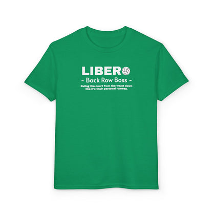 Youth Libero Volleyball T-Shirt — "Back Row Boss" Athletic Tee