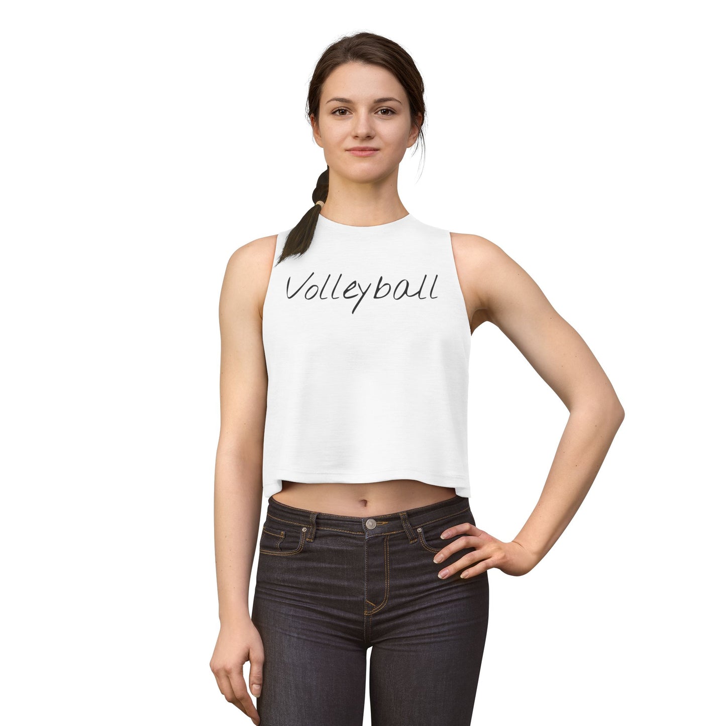 Women's Volleyball Crop Tank - Solid White Blend
