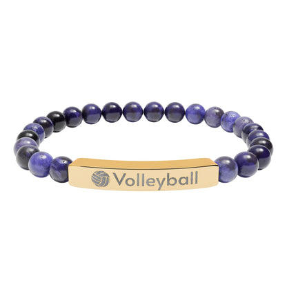 Engraved Natural Stone Stretch Volleyball Bracelet
