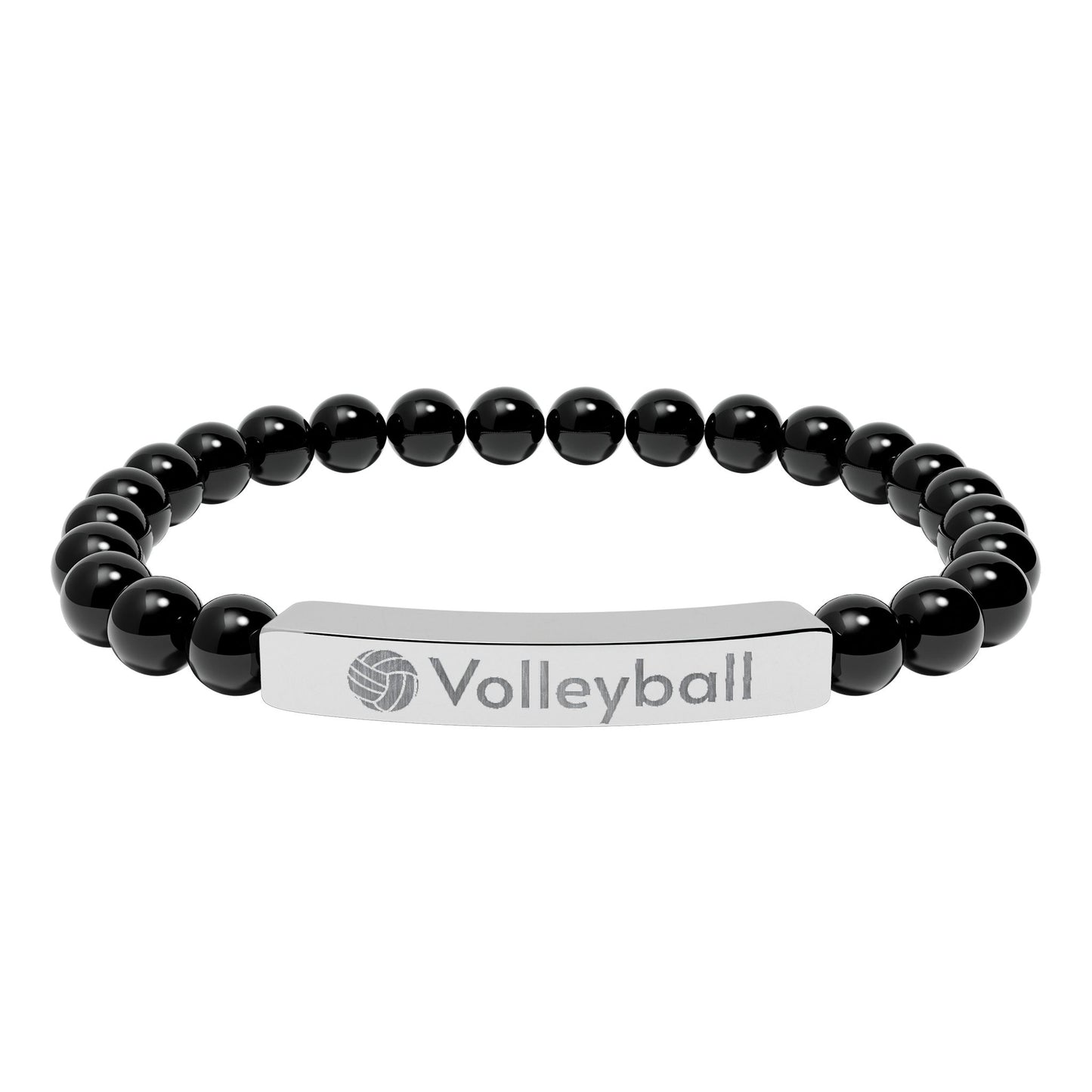 Engraved Natural Stone Stretch Volleyball Bracelet
