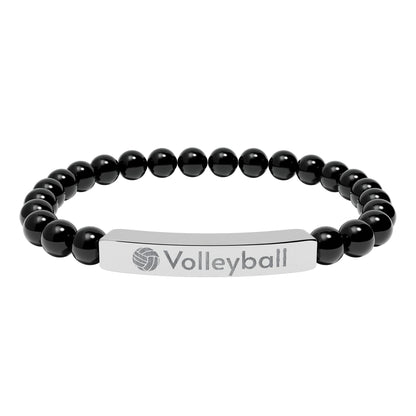 Engraved Natural Stone Stretch Volleyball Bracelet