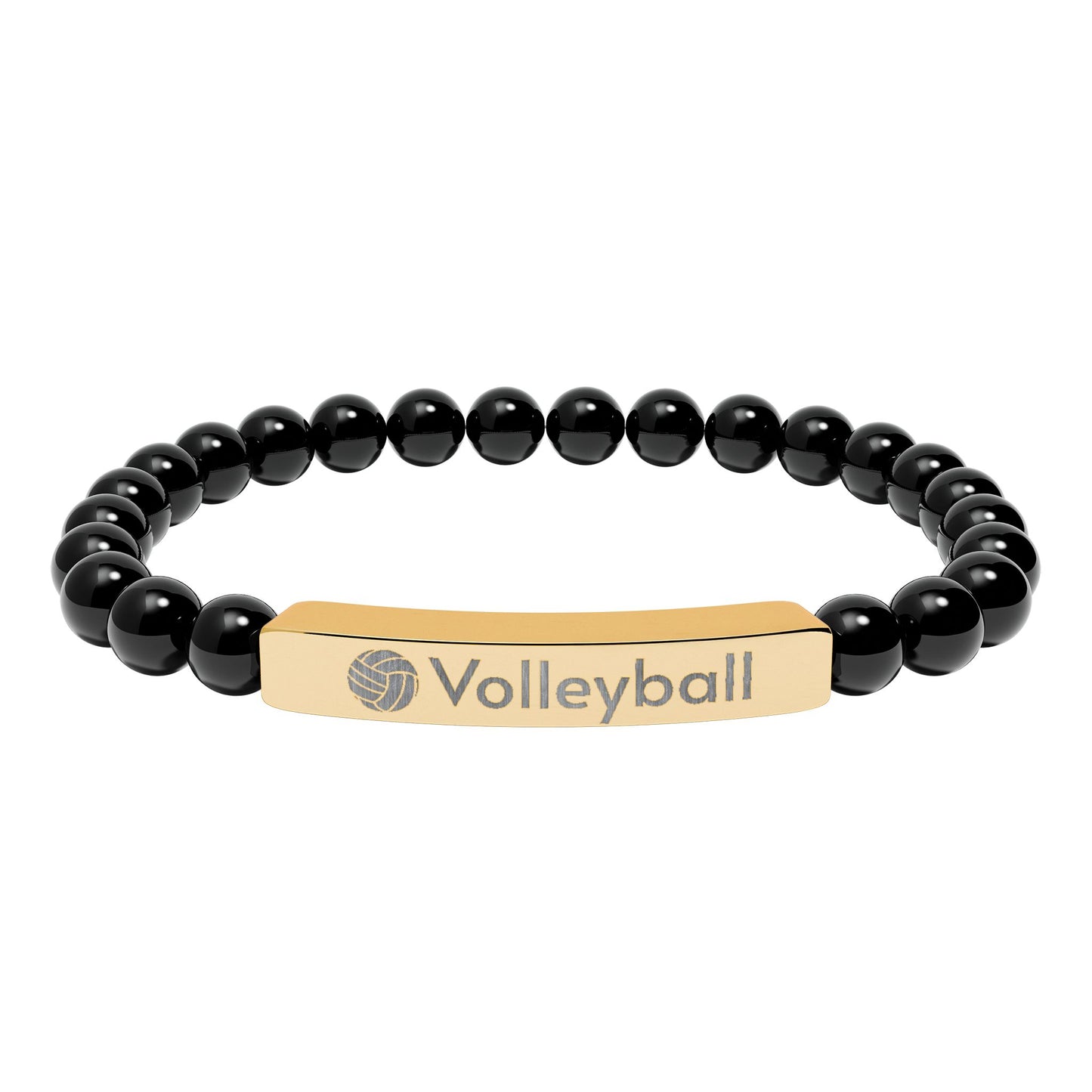 Engraved Natural Stone Stretch Volleyball Bracelet