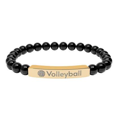 Engraved Natural Stone Stretch Volleyball Bracelet