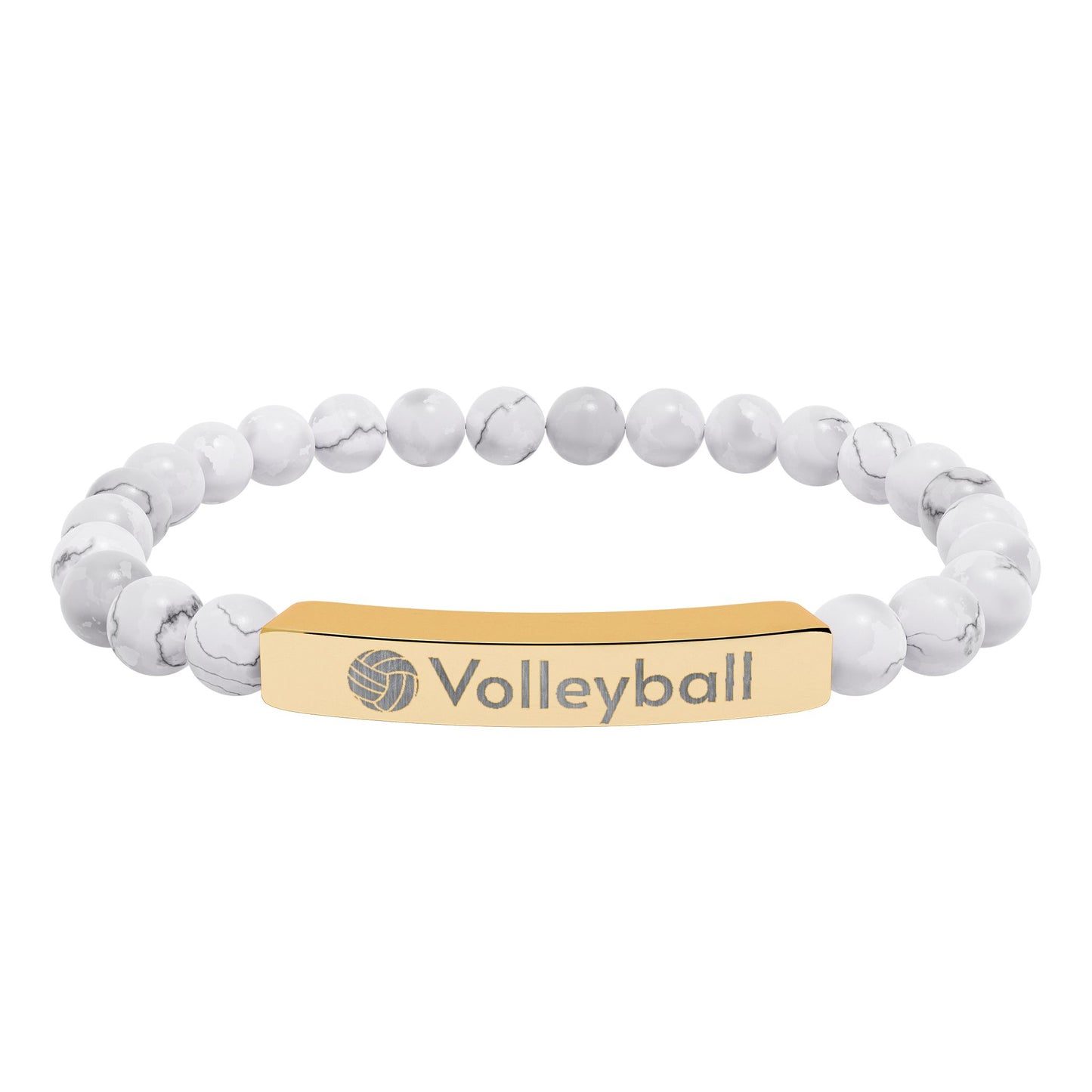 Engraved Natural Stone Stretch Volleyball Bracelet