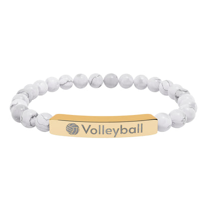 Engraved Natural Stone Stretch Volleyball Bracelet