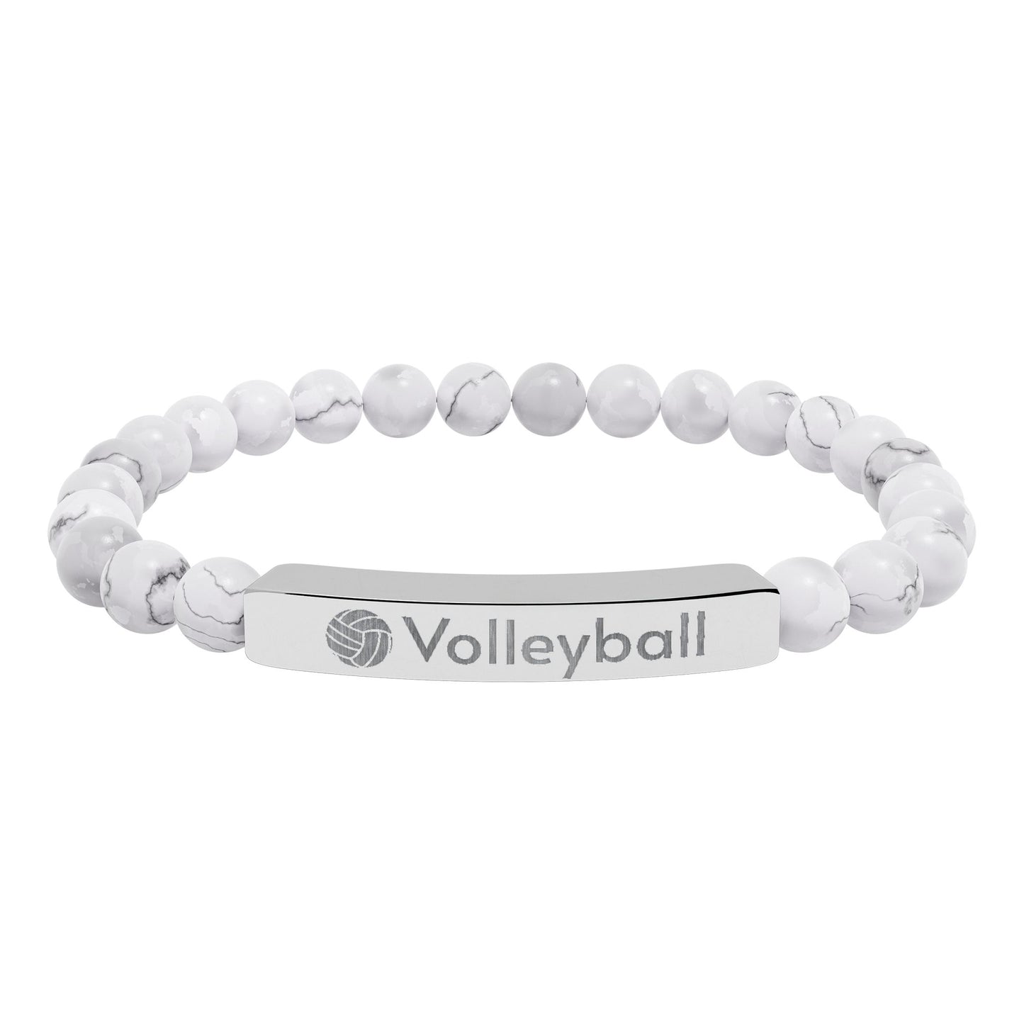 Engraved Natural Stone Stretch Volleyball Bracelet