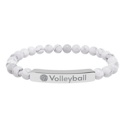 Engraved Natural Stone Stretch Volleyball Bracelet