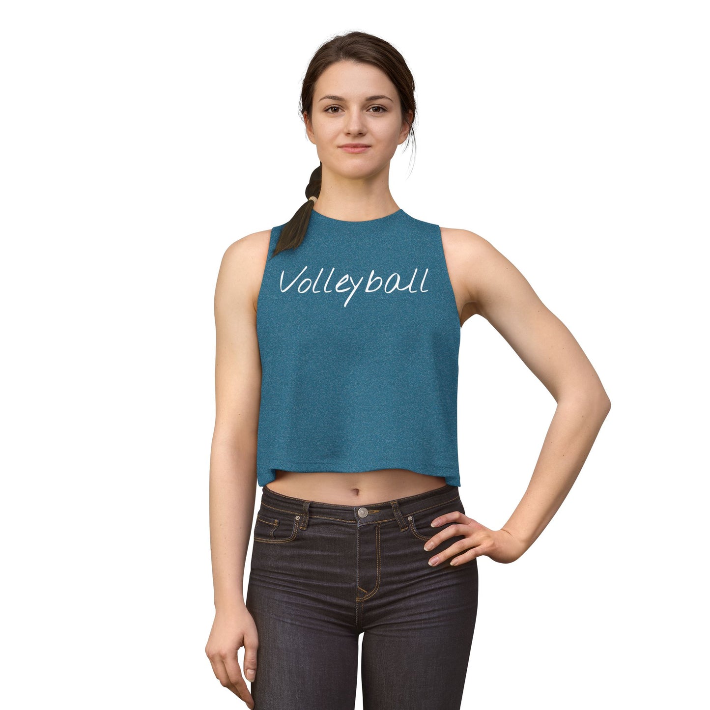 Women's Volleyball Crop Tank - Heather Deep Teal