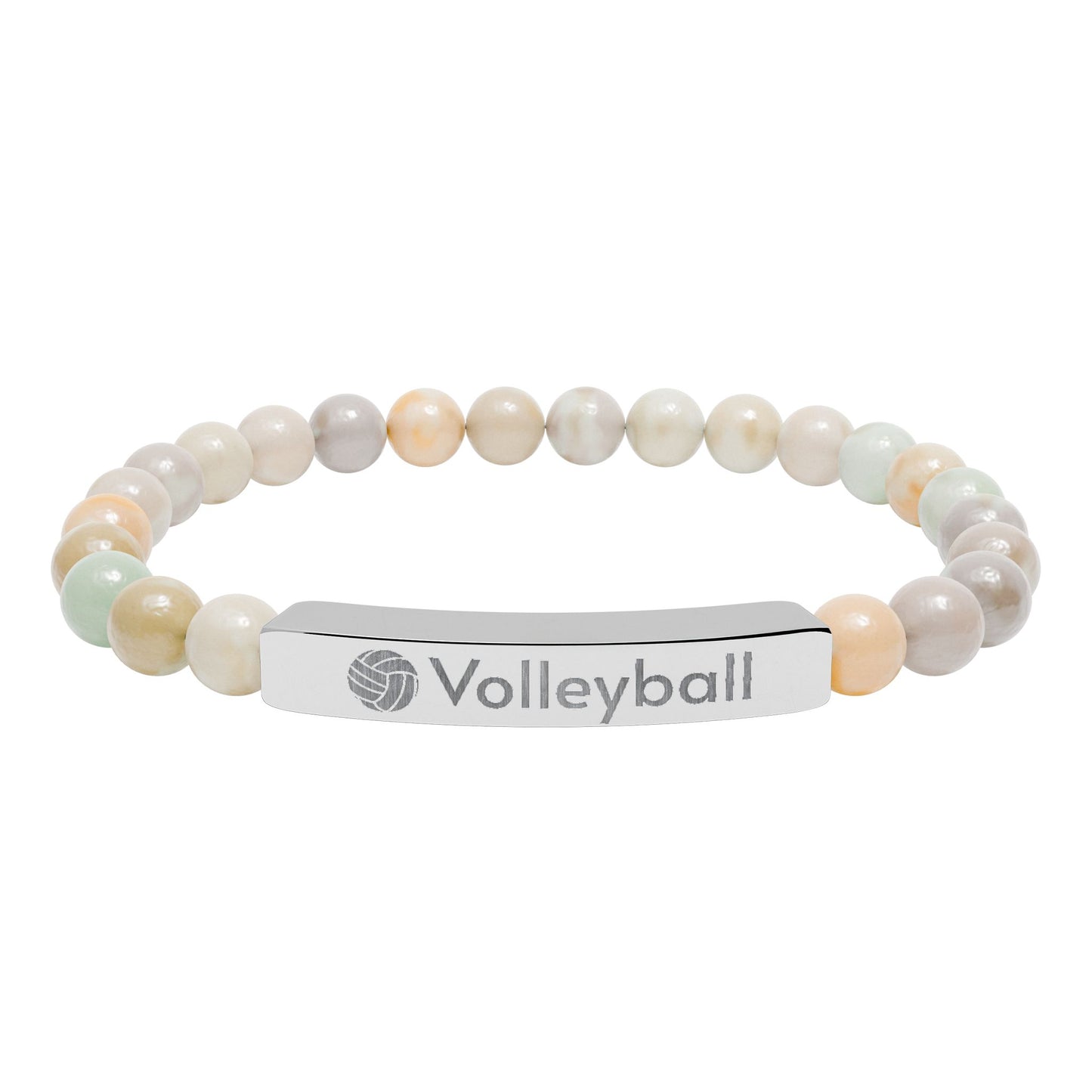 Engraved Natural Stone Stretch Volleyball Bracelet