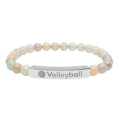 Engraved Natural Stone Stretch Volleyball Bracelet