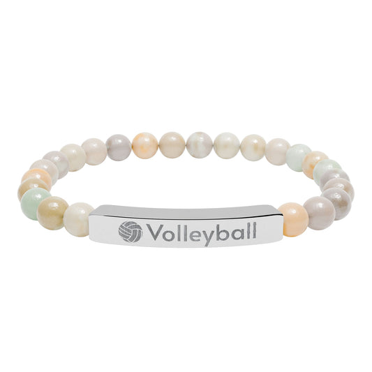 Engraved Natural Stone Stretch Volleyball Bracelet